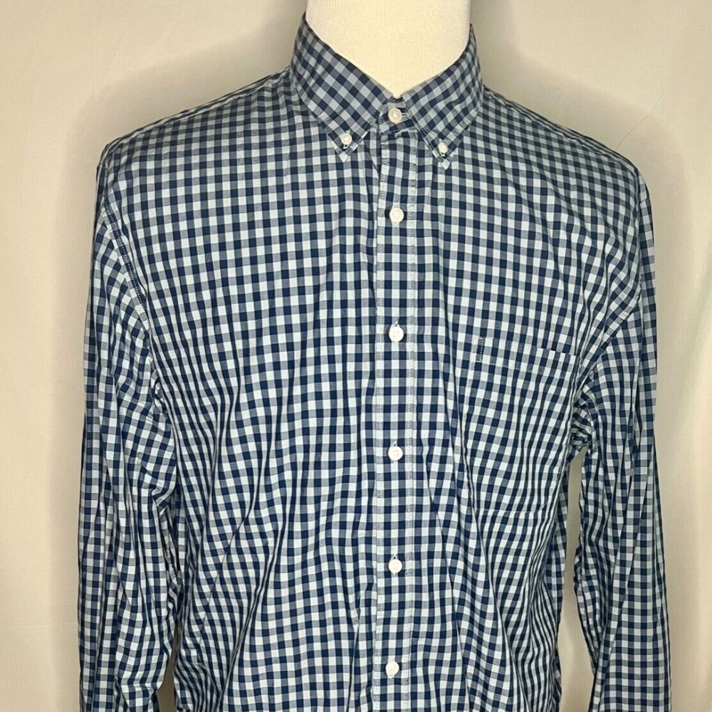 J CREW BUTTON UP SHIRT MENS EXTRA LARGE XL TALL LONG SLEEVE BLUES CHECK PLAID